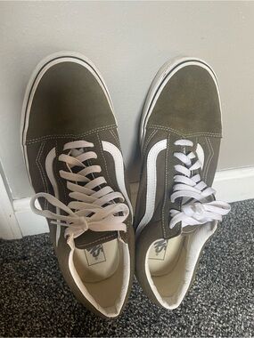 Vans Olive Suede Skate Sneakers with White Stripe